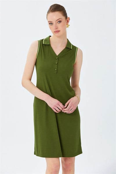 Polo Yaka Triko Bant Detaylı Elbise 026-2513