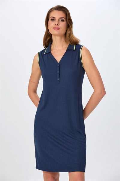 Polo Yaka Triko Bant Detaylı Elbise 026-2513