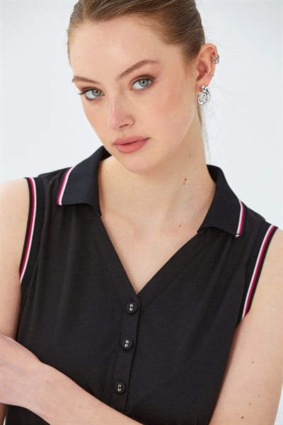 Polo Yaka Triko Bant Detaylı Elbise 026-2513