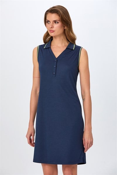Polo Yaka Triko Bant Detaylı Elbise 026-2513