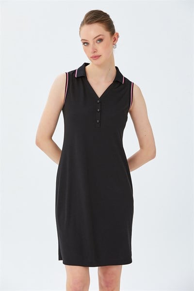 Polo Yaka Triko Bant Detaylı Elbise 026-2513