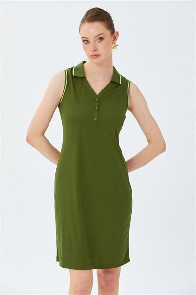 Polo Yaka Triko Bant Detaylı Elbise 026-2513
