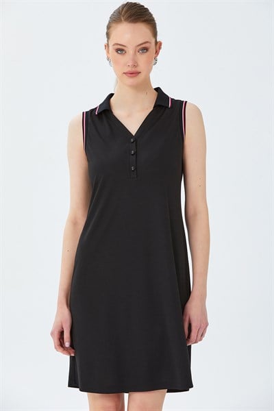 Polo Yaka Triko Bant Detaylı Elbise 026-2513