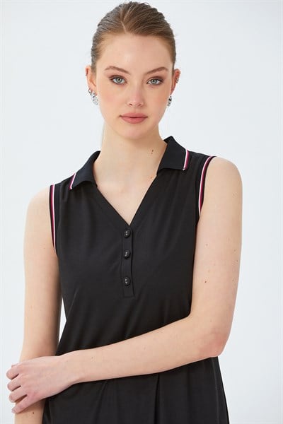 Polo Yaka Triko Bant Detaylı Elbise 026-2513