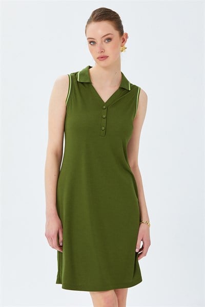 Polo Yaka Triko Bant Detaylı Elbise 026-2513