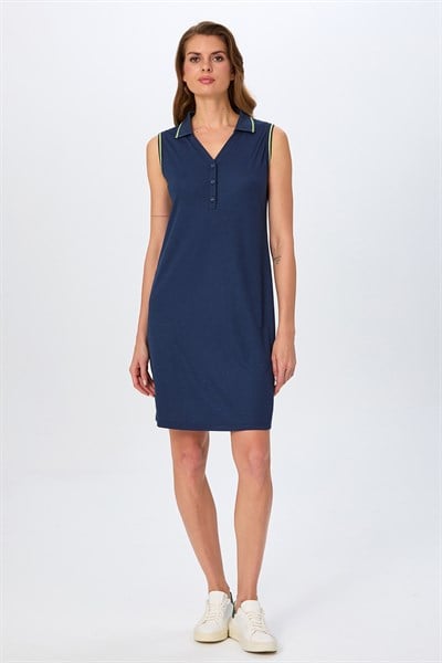 Polo Yaka Triko Bant Detaylı Elbise 026-2513