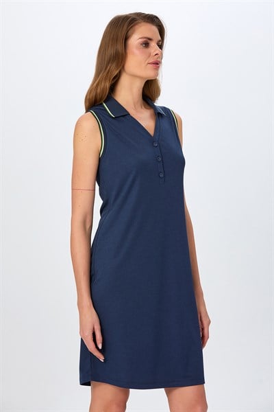 Polo Yaka Triko Bant Detaylı Elbise 026-2513