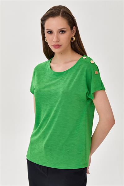 Tek Omuzu Çıtçıt Detaylı Düşük Kol Bluz 025-1045