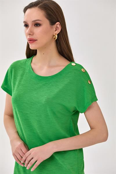 Tek Omuzu Çıtçıt Detaylı Düşük Kol Bluz 025-1045