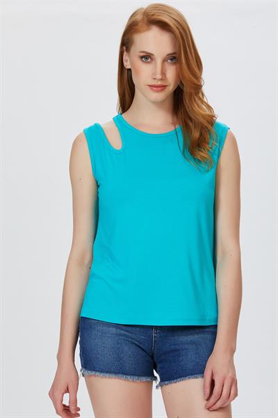 Tek Omuzu :Yırtmaçlı Kolsuz Bluz 022-1068