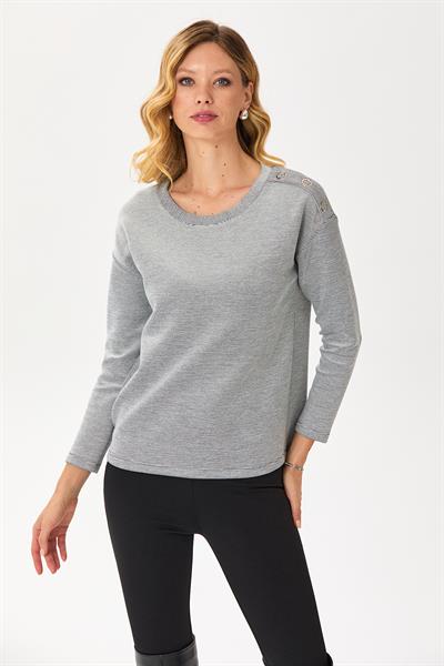 Omuzu Çıtçıt Detaylı Triko Bluz 245-1705