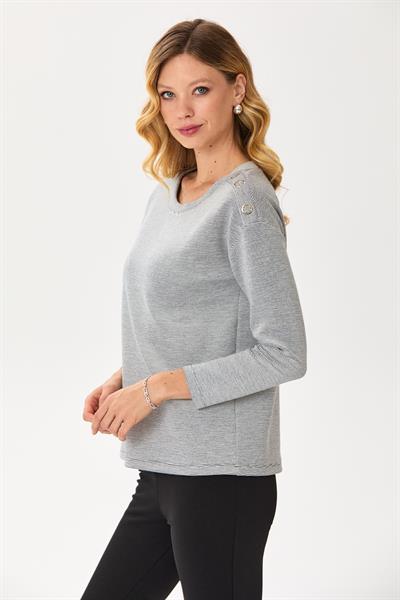 Omuzu Çıtçıt Detaylı Triko Bluz 245-1705