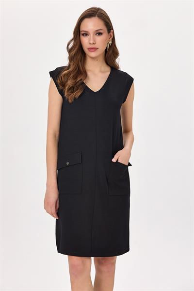 V Yaka Cep Detaylı Elbise 025-2501