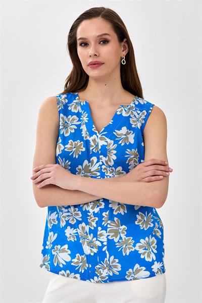 V Yaka Desenli Bluz 025-3013