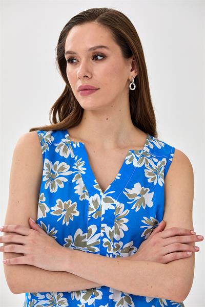 V Yaka Desenli Bluz 025-3013