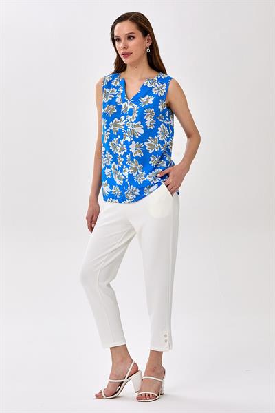 V Yaka Desenli Bluz 025-3013