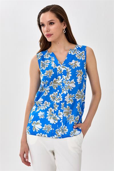 V Yaka Desenli Bluz 025-3013