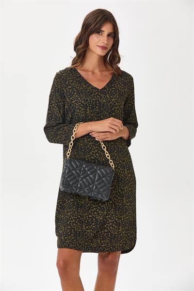 V Yaka Duble Kol Eteği Oval Desenli Elbise 245-4007