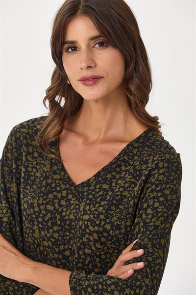 V Yaka Duble Kol Eteği Oval Desenli Elbise 245-4007