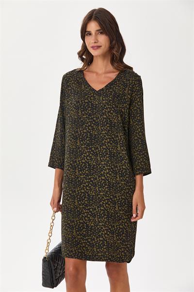 V Yaka Duble Kol Eteği Oval Desenli Elbise 245-4007