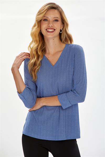 V Yaka Duble Kol Yırtmaçlı Bluz 234-1712
