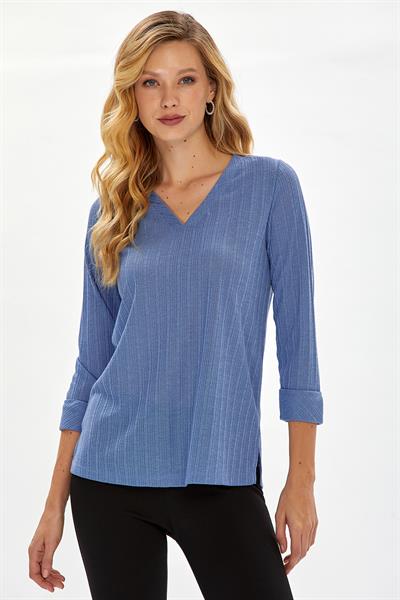 V Yaka Duble Kol Yırtmaçlı Bluz 234-1712