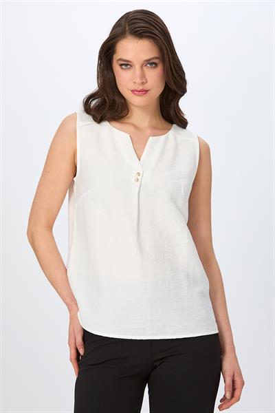 V Yaka Düğme Detaylı Kolsuz Bluz 026-3004
