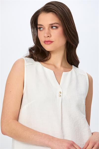 V Yaka Düğme Detaylı Kolsuz Bluz 026-3004