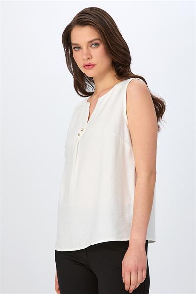 V Yaka Düğme Detaylı Kolsuz Bluz 026-3004