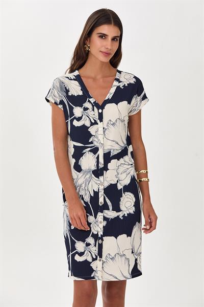 V Yaka Düşük Kol Gömlek Elbise 025-2527