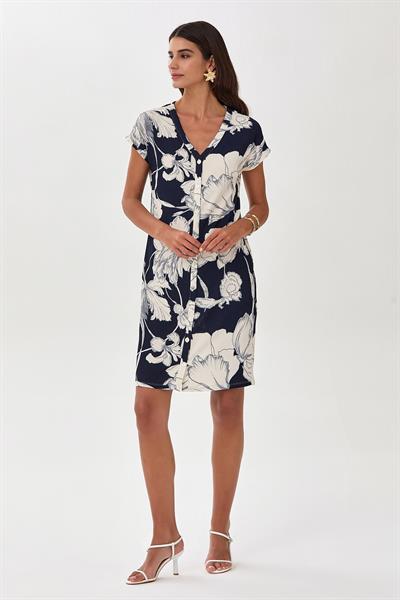 V Yaka Düşük Kol Gömlek Elbise 025-2527