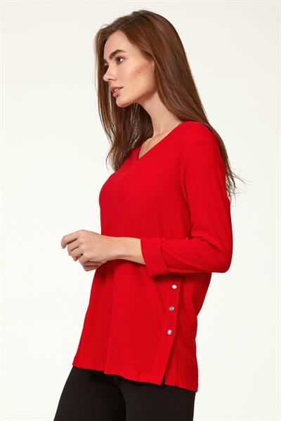 V Yaka Eteği Düğmeli Uzun Bluz 223-1043