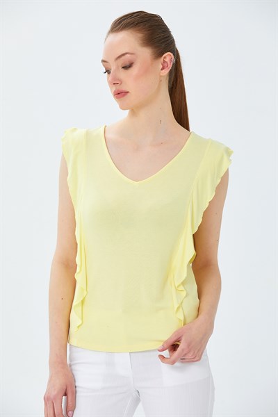 V Yaka Fırfır Detaylı Bluz 026-1013