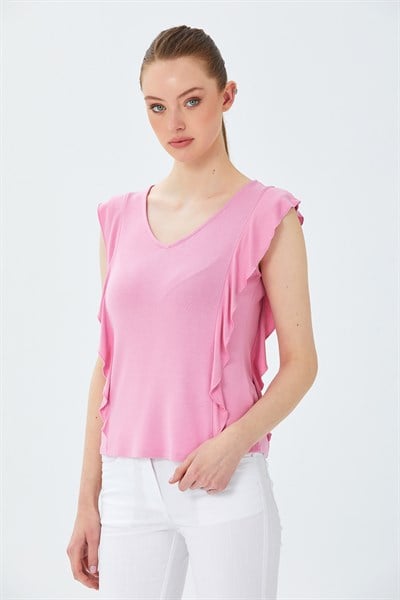 V Yaka Fırfır Detaylı Bluz 026-1013