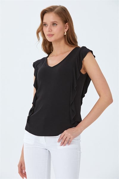 V Yaka Fırfır Detaylı Bluz 026-1013