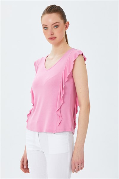 V Yaka Fırfır Detaylı Bluz 026-1013