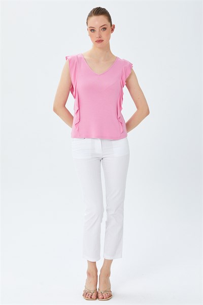 V Yaka Fırfır Detaylı Bluz 026-1013