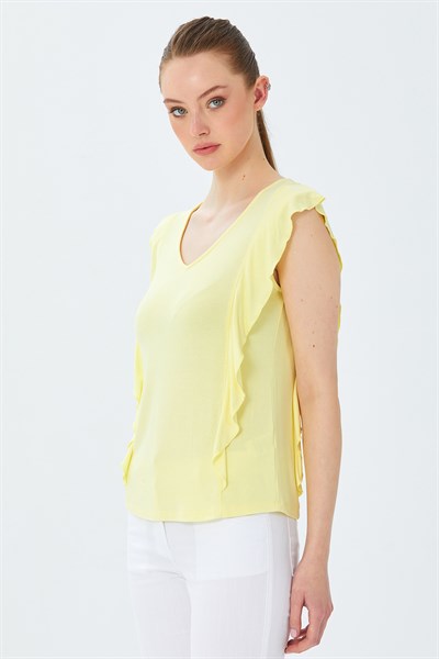V Yaka Fırfır Detaylı Bluz 026-1013