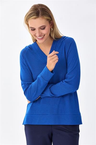 V Yaka Kapüşonlu Uzun Kol Bluz 256-1003