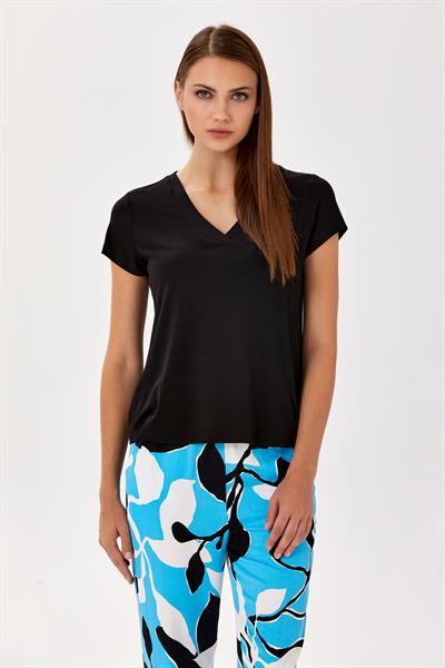 V Yaka Kısa Kol Bluz 024-1042