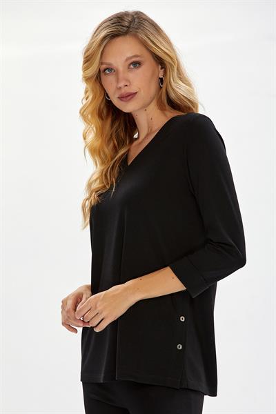 V Yaka ¾ Kol Yanı Düğmeli Bluz 234-1002