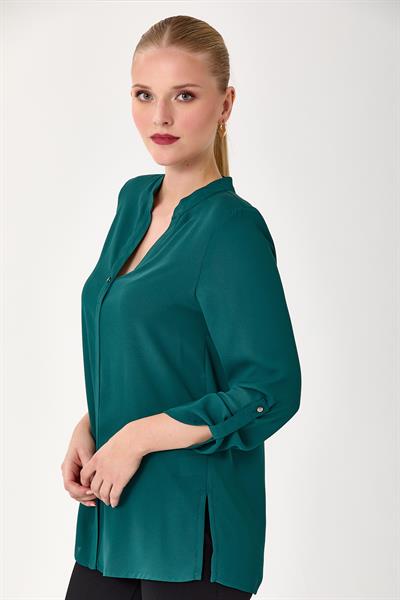 V Yaka Kolları Apoletli Yırtmaçlı Bluz 245-3016