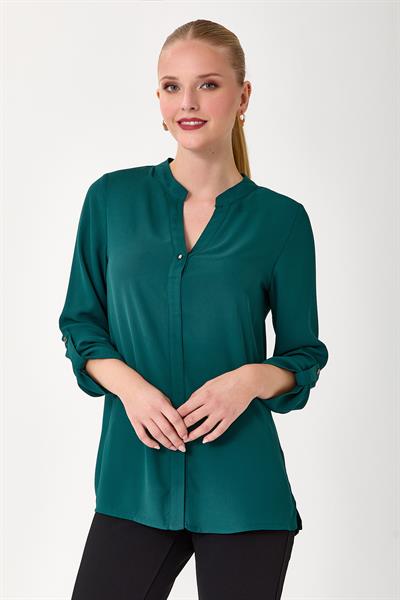 V Yaka Kolları Apoletli Yırtmaçlı Bluz 245-3016