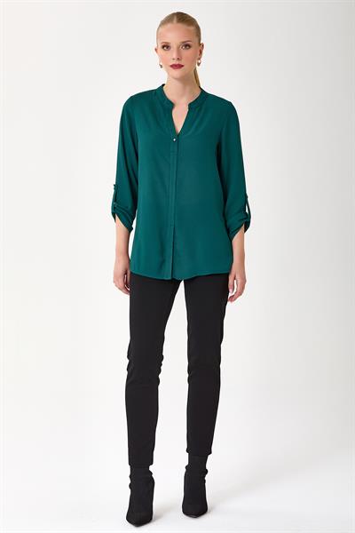 V Yaka Kolları Apoletli Yırtmaçlı Bluz 245-3016