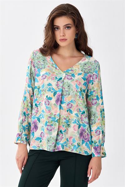 V Yaka Kolları Çıtçıtlı Bluz 256-3011