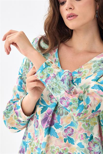 V Yaka Kolları Çıtçıtlı Bluz 256-3011