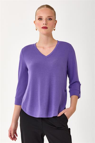 V Yaka Kolları ve Eteği Çıtçıt Detaylı Bluz 245-1013