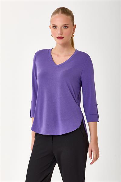 V Yaka Kolları ve Eteği Çıtçıt Detaylı Bluz 245-1013