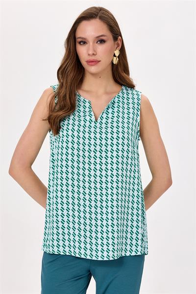V Yaka Kolsuz Desenli Bluz 025-3004