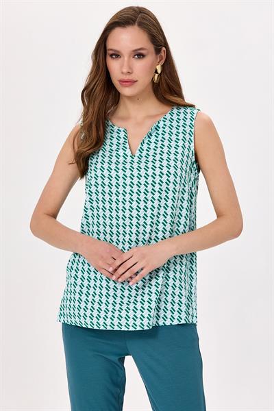 V Yaka Kolsuz Desenli Bluz 025-3004